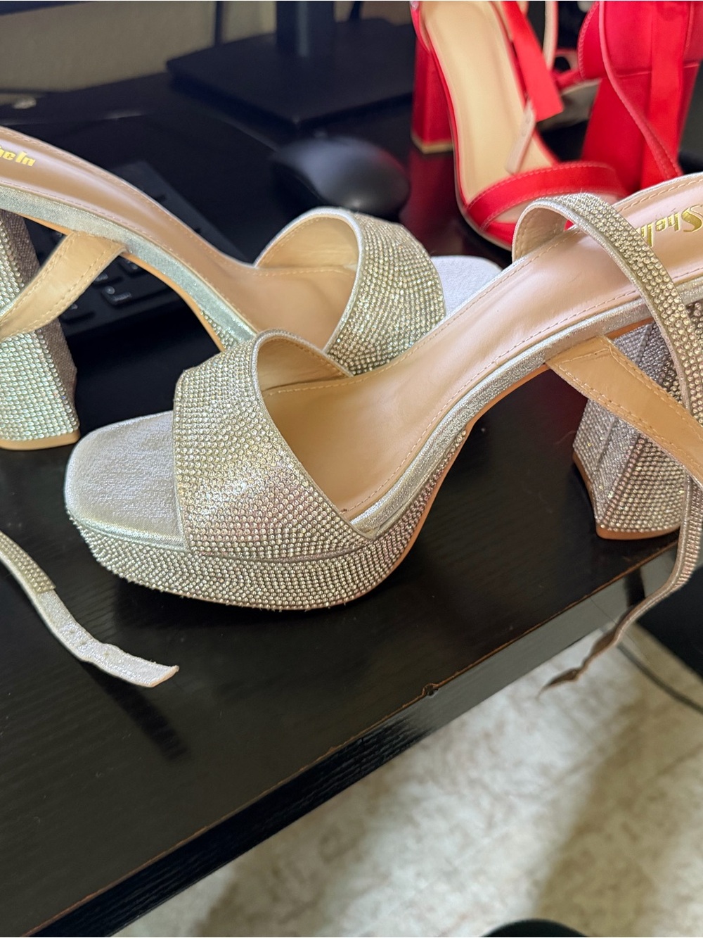 Women's Silver Rhinestone Platform Heel Sandals